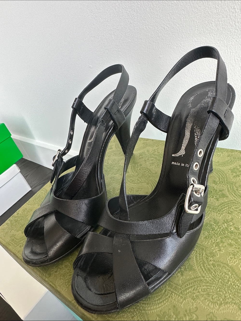 BELLE by SIGERSON MORRISON Women’s Black Leather Slingback Heels with Buckle